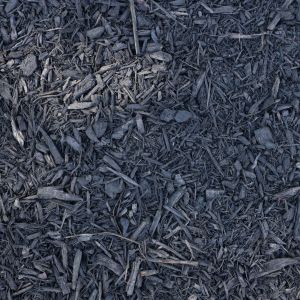 Black shredded mulch showing uniform coverage and consistent particle distribution.
