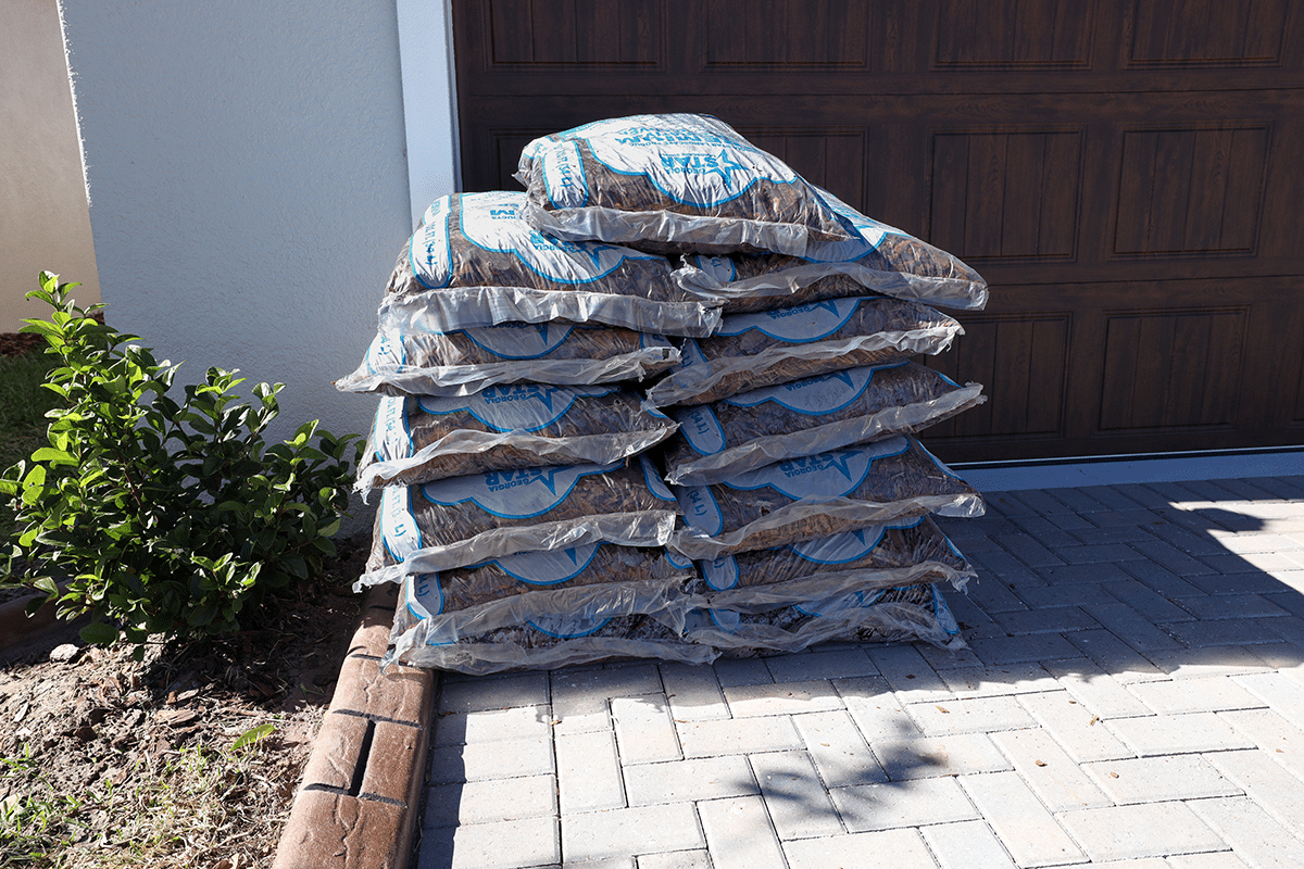 Neatly stacked mulch delivery at curb